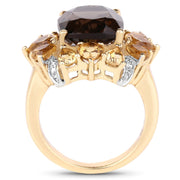 Bids.com 14K Yellow Gold Plated 7.10 Carat Genuine Smoky Quartz, Citrine & White Topaz Brass Ring Rings White Smoke size 6.00,size 7.00,size 8.00,size 9.00,size 5.00,size 10.00