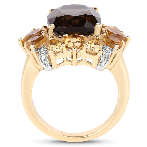 Bids.com 14K Yellow Gold Plated 7.10 Carat Genuine Smoky Quartz, Citrine & White Topaz Brass Ring Rings White Smoke size 6.00,size 7.00,size 8.00,size 9.00,size 5.00,size 10.00