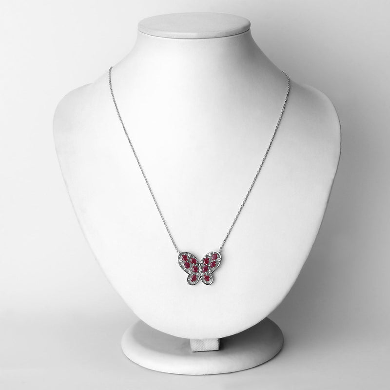 Bids.com 2.36 Carat Genuine Ruby and White Zircon .925 Sterling Silver Necklace Necklaces White Smoke