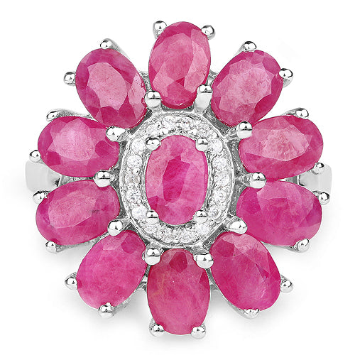 Bids.com 5.83 Carat Genuine Ruby and White Zircon .925 Sterling Silver Ring Rings White Smoke size 7.00,size 8.00,size 6.00,size 5.00,size 9.00