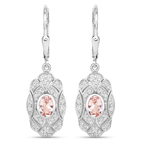 Bids.com 1.04 Carat Genuine Morganite and White Topaz .925 Sterling Silver Earrings Earrings White Smoke Default Title