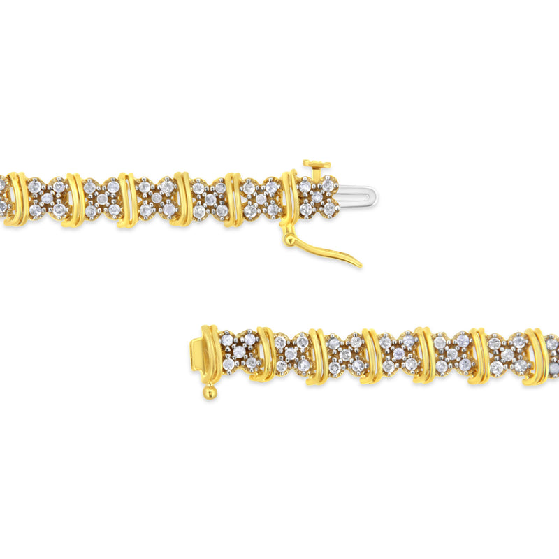 Bids.com 10K Yellow Gold Plated .925 Sterling Silver 2.0 Cttw Round Diamond Cluster "X" Shaped Link Bracelet (H-I Color, I3 Clarity) - 7" Bracelets White Smoke Yellow.Sterling Silver / 7