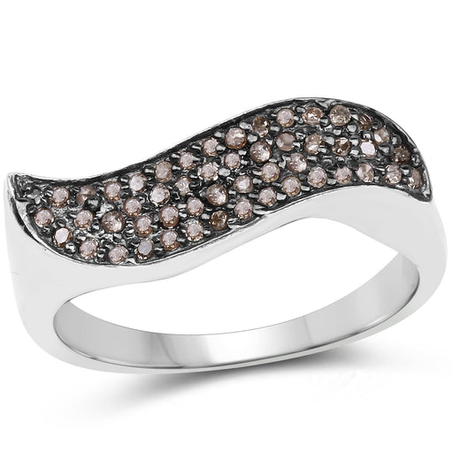 Bids.com 0.21 Carat Genuine Champagne Diamond .925 Sterling Silver Ring Rings White Smoke size 7.00,size 6.00,size 8.00,size 9.00