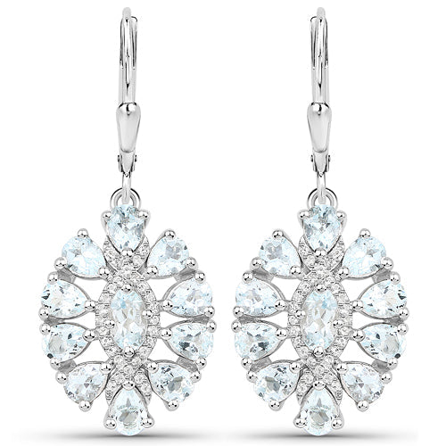 Bids.com 2.93 Carat Genuine Aquamarine and White Topaz .925 Sterling Silver Earrings Earrings White Smoke Default Title