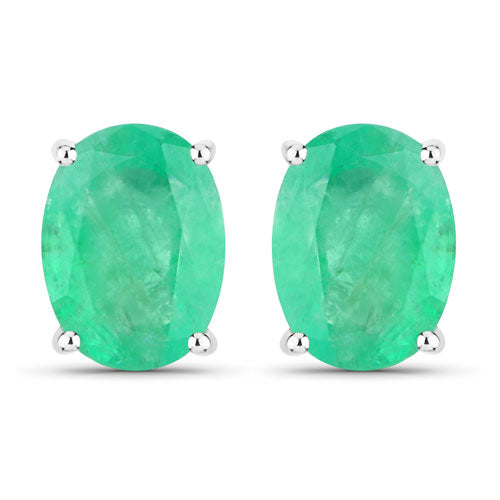 Bids.com 2.40 Carat Genuine Zambian Emerald 10K White Gold Earrings Earrings White Smoke Default Title