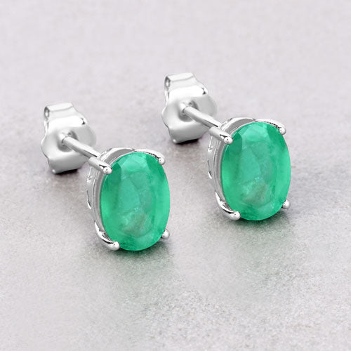 Bids.com 2.40 Carat Genuine Zambian Emerald 10K White Gold Earrings Earrings Light Gray
