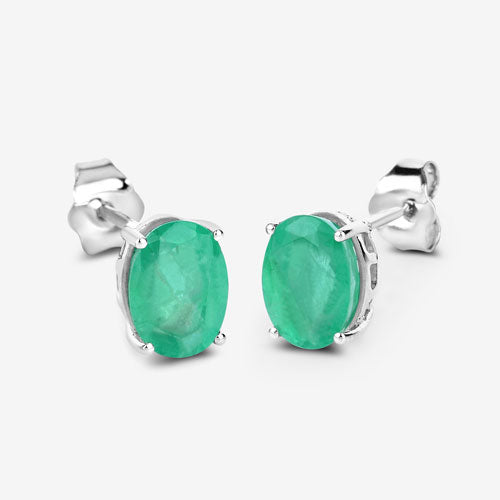 Bids.com 2.40 Carat Genuine Zambian Emerald 10K White Gold Earrings Earrings White Smoke
