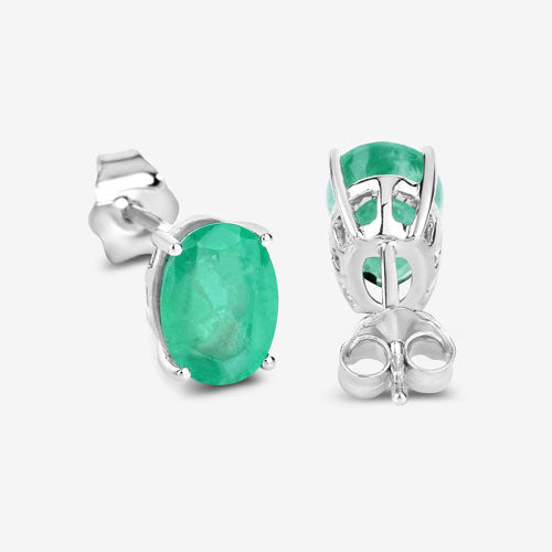 Bids.com 2.40 Carat Genuine Zambian Emerald 10K White Gold Earrings Earrings White Smoke