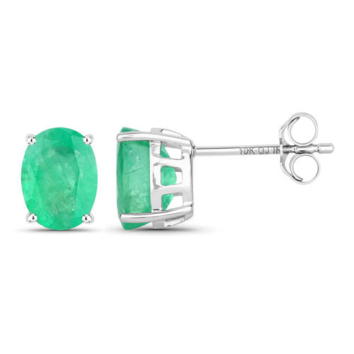 Bids.com 2.40 Carat Genuine Zambian Emerald 10K White Gold Earrings Earrings White Smoke