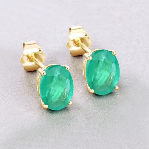 Bids.com 2.40 Carat Genuine Zambian Emerald 10K Yellow Gold Earrings Earrings Gray