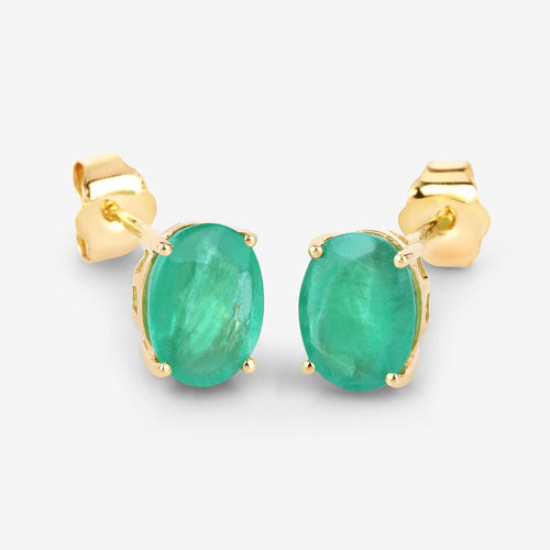Bids.com 2.40 Carat Genuine Zambian Emerald 10K Yellow Gold Earrings Earrings White Smoke