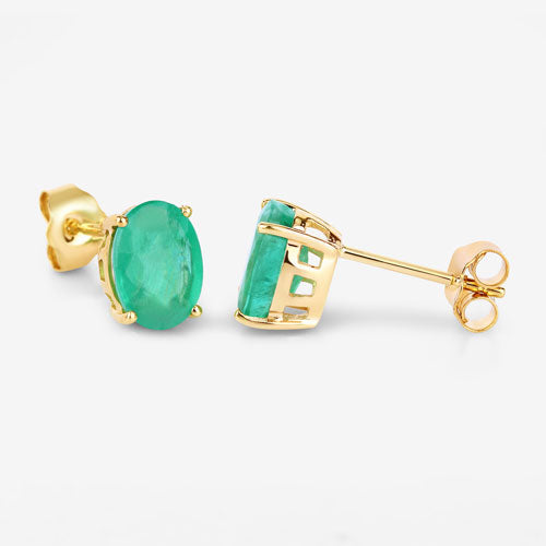 Bids.com 2.40 Carat Genuine Zambian Emerald 10K Yellow Gold Earrings Earrings White Smoke