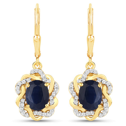 Bids.com 3.46 Carat Genuine Blue Sapphire and White Topaz .925 Sterling Silver Earrings Earrings White Smoke Default Title
