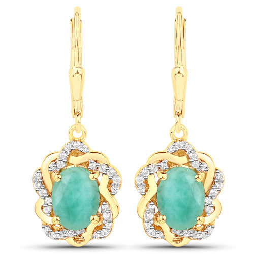 Bids.com 2.36 Carat Genuine Emerald and White Topaz .925 Sterling Silver Earrings Earrings White Smoke Default Title