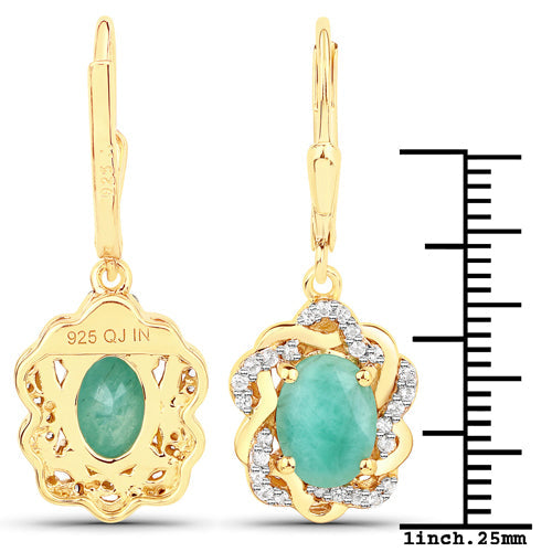 Bids.com 2.36 Carat Genuine Emerald and White Topaz .925 Sterling Silver Earrings Earrings White Smoke