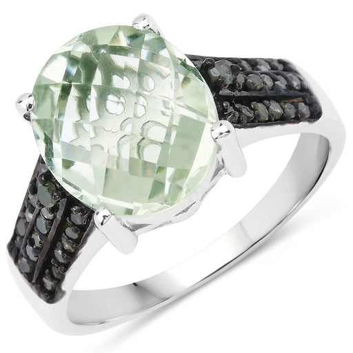 Bids.com 4.26 Carat Genuine Green Amethyst and Green Diamond .925 Sterling Silver Ring Rings White Smoke size 5.00,size 6.00,size 7.00,size 8.00,size 9.00