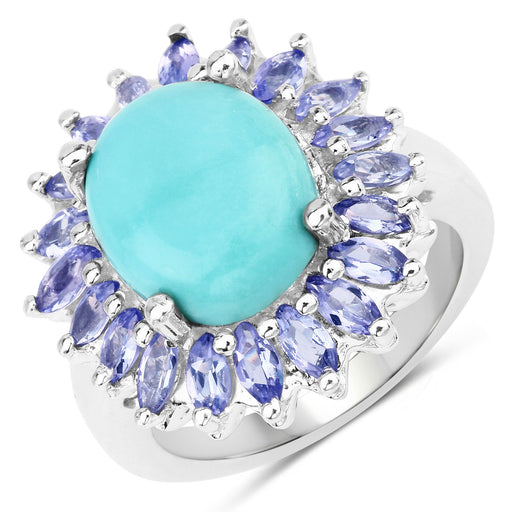 Bids.com 6.10 Carat Genuine Larimar and Tanzanite .925 Sterling Silver Ring Rings White Smoke size 5.00,size 6.00,size 7.00,size 8.00,size 9.00