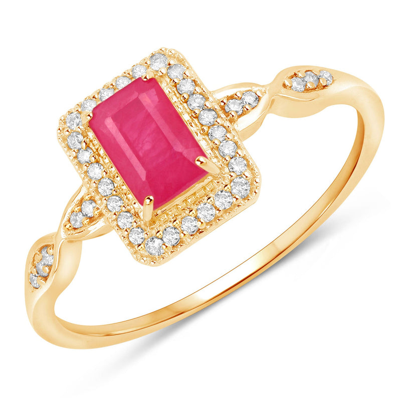 Bids.com 0.75 Carat Genuine Ruby and White Diamond 14K Yellow Gold Ring Rings White Smoke size 5.00,size 6.00,size 7.00,size 8.00,size 9.00