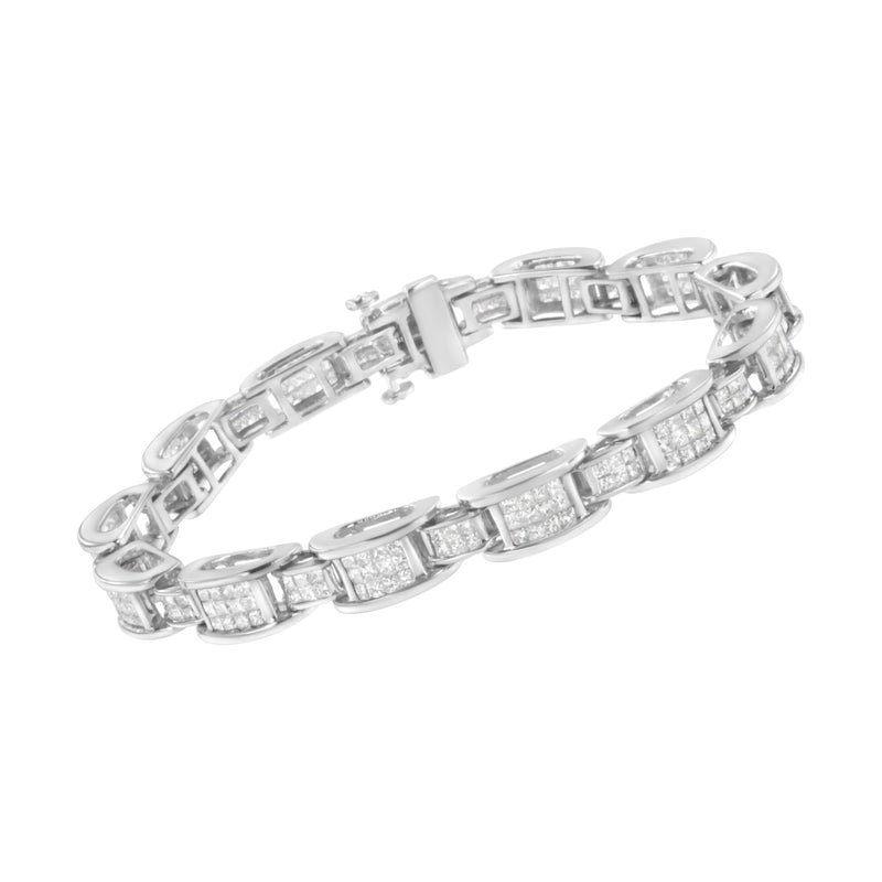 Bids.com 14K White Gold 5.0 Cttw Princess Cut Diamond Invisible Set Alternating Size D Shaped Links Tennis Bracelet (H-I Color, SI2-I1 Clarity) - 7â€ Bracelets White Smoke White.Gold / 7