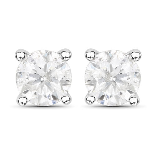 Bids.com 1.02 Carat Genuine White Diamond 14K White Gold Earrings Earrings White Smoke Default Title