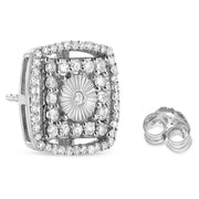Bids.com .925 Sterling Silver 1.0 Cttw Round Diamond Double Halo and Disc Stud Earring (I-J Color, I2-I3 Clarity) Earrings White Smoke White.Sterling Silver / 1