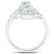 Bids.com 1.54 Carat Genuine Aquamarine and White Zircon .925 Sterling Silver Ring Rings White Smoke size 6.00,size 8.00,size 7.00,size 5.00,size 9.00
