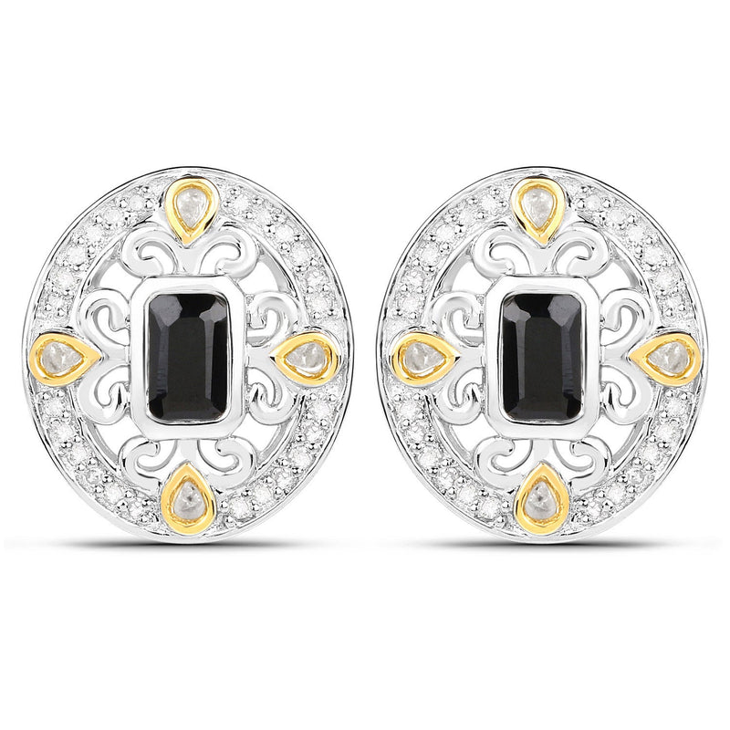 Bids.com 0.93 Carat Genuine Blue Sapphire and White Diamond .925 Sterling Silver Earrings Earrings White Smoke