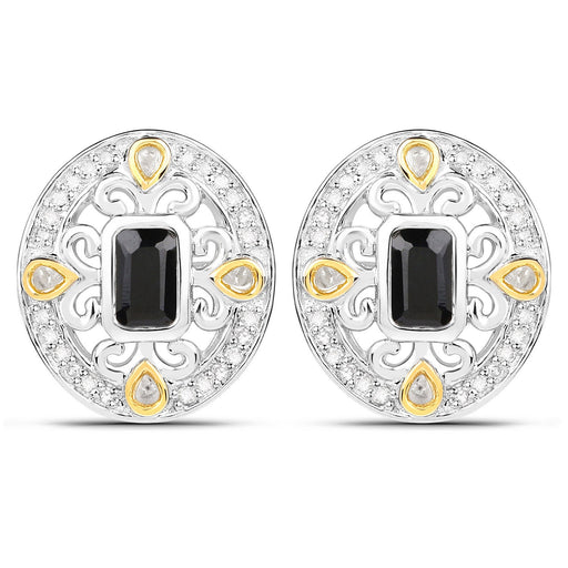 Bids.com 0.93 Carat Genuine Blue Sapphire and White Diamond .925 Sterling Silver Earrings Earrings White Smoke