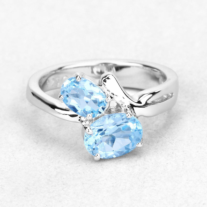 Bids.com 2.55 Carat Genuine Blue Topaz .925 Sterling Silver Ring Rings White Smoke size 6.00,size 8.00,size 7.00,size 5.00,size 9.00