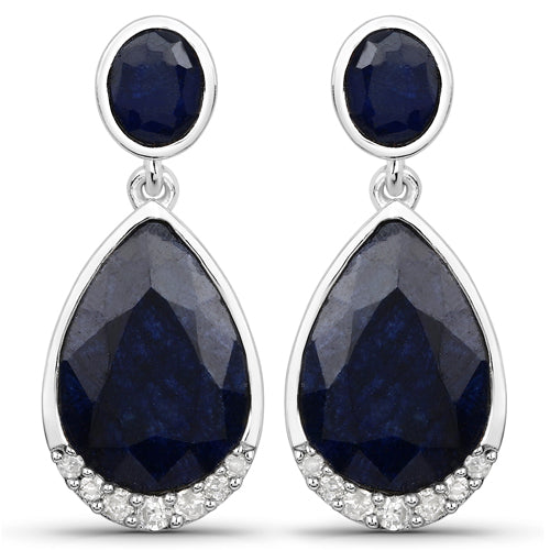 Bids.com 7.90 Carat Dyed Sapphire and White Diamond .925 Sterling Silver Earrings Earrings White Smoke Default Title