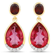 Bids.com 7.98 Carat Genuine Pink Topaz, Rhodolite Garnet and White Diamond .925 Sterling Silver Earrings Earrings White Smoke Default Title