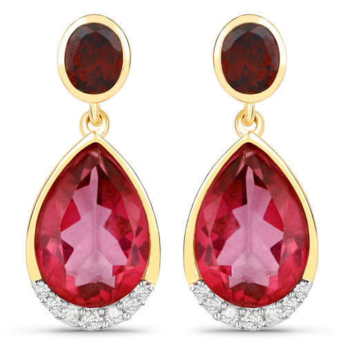 Bids.com 7.98 Carat Genuine Pink Topaz, Rhodolite Garnet and White Diamond .925 Sterling Silver Earrings Earrings White Smoke Default Title