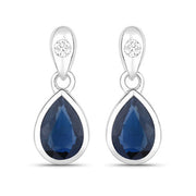 Bids.com 1.65 Carat Genuine Blue Sapphire and White Diamond 10K White Gold Earrings Earrings White Smoke Default Title