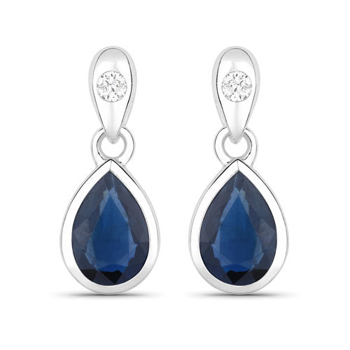 Bids.com 1.65 Carat Genuine Blue Sapphire and White Diamond 10K White Gold Earrings Earrings White Smoke Default Title