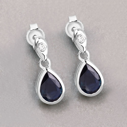 Bids.com 1.65 Carat Genuine Blue Sapphire and White Diamond 10K White Gold Earrings Earrings Gray