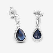 Bids.com 1.65 Carat Genuine Blue Sapphire and White Diamond 10K White Gold Earrings Earrings White Smoke