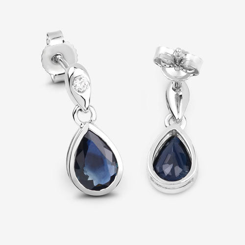 Bids.com 1.65 Carat Genuine Blue Sapphire and White Diamond 10K White Gold Earrings Earrings White Smoke