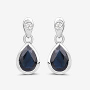 Bids.com 1.65 Carat Genuine Blue Sapphire and White Diamond 10K White Gold Earrings Earrings White Smoke
