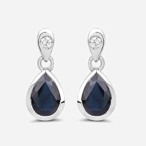 Bids.com 1.65 Carat Genuine Blue Sapphire and White Diamond 10K White Gold Earrings Earrings White Smoke