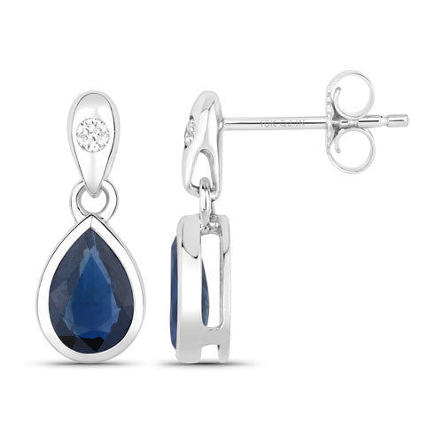 Bids.com 1.65 Carat Genuine Blue Sapphire and White Diamond 10K White Gold Earrings Earrings White Smoke