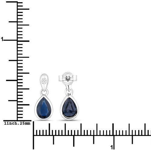 Bids.com 1.65 Carat Genuine Blue Sapphire and White Diamond 10K White Gold Earrings Earrings White Smoke