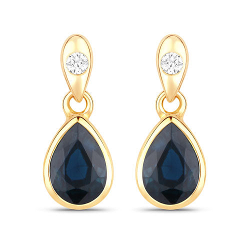 Bids.com 1.65 Carat Genuine Blue Sapphire and White Diamond 10K Yellow Gold Earrings Earrings White Smoke Default Title