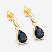 Bids.com 1.65 Carat Genuine Blue Sapphire and White Diamond 10K Yellow Gold Earrings Earrings White Smoke