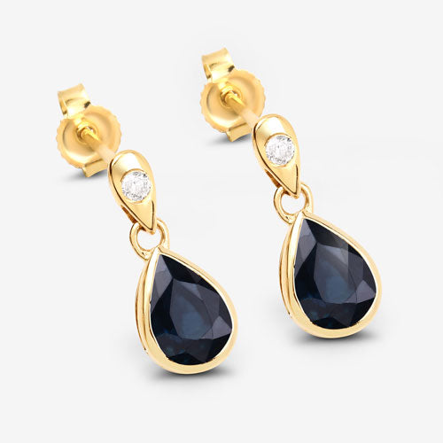 Bids.com 1.65 Carat Genuine Blue Sapphire and White Diamond 10K Yellow Gold Earrings Earrings White Smoke