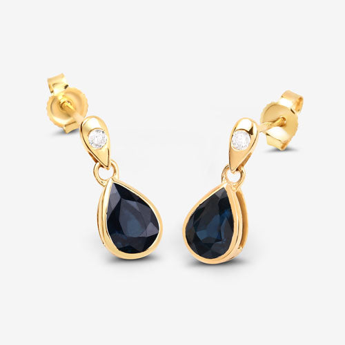 Bids.com 1.65 Carat Genuine Blue Sapphire and White Diamond 10K Yellow Gold Earrings Earrings White Smoke