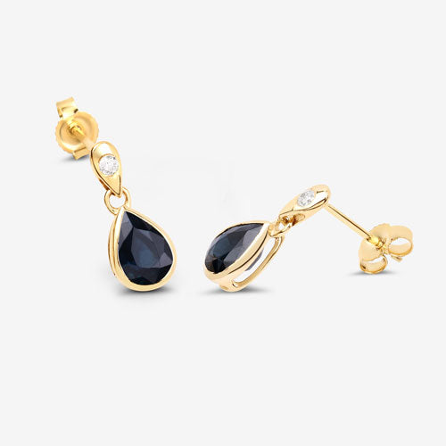 Bids.com 1.65 Carat Genuine Blue Sapphire and White Diamond 10K Yellow Gold Earrings Earrings White Smoke