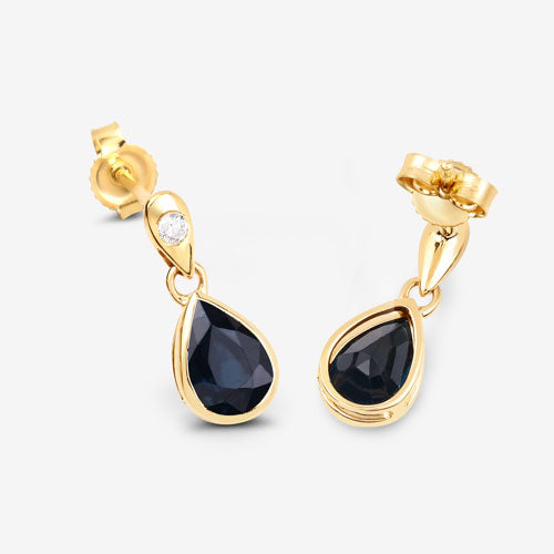 Bids.com 1.65 Carat Genuine Blue Sapphire and White Diamond 10K Yellow Gold Earrings Earrings White Smoke