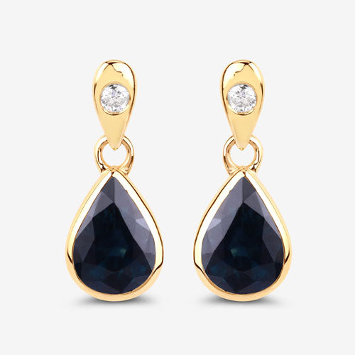 Bids.com 1.65 Carat Genuine Blue Sapphire and White Diamond 10K Yellow Gold Earrings Earrings White Smoke