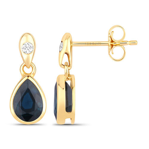 Bids.com 1.65 Carat Genuine Blue Sapphire and White Diamond 10K Yellow Gold Earrings Earrings White Smoke