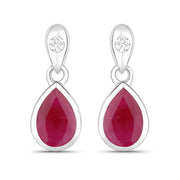 Bids.com 1.65 Carat Genuine Ruby and White Diamond 10K White Gold Earrings Earrings White Smoke Default Title